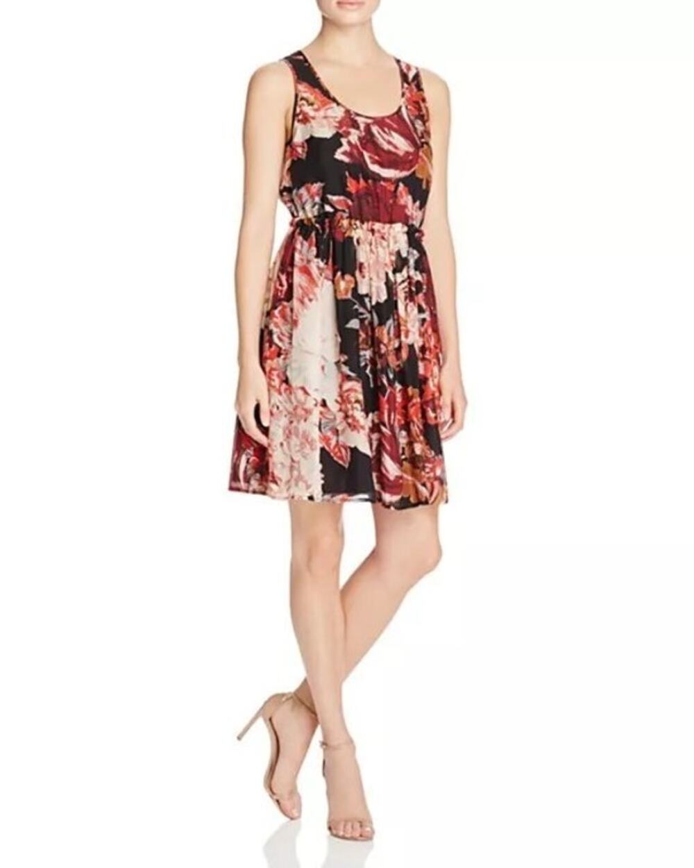 Elizabeth & James Floral Silk Chiffon Lined Mini Dress A-Line Smocked